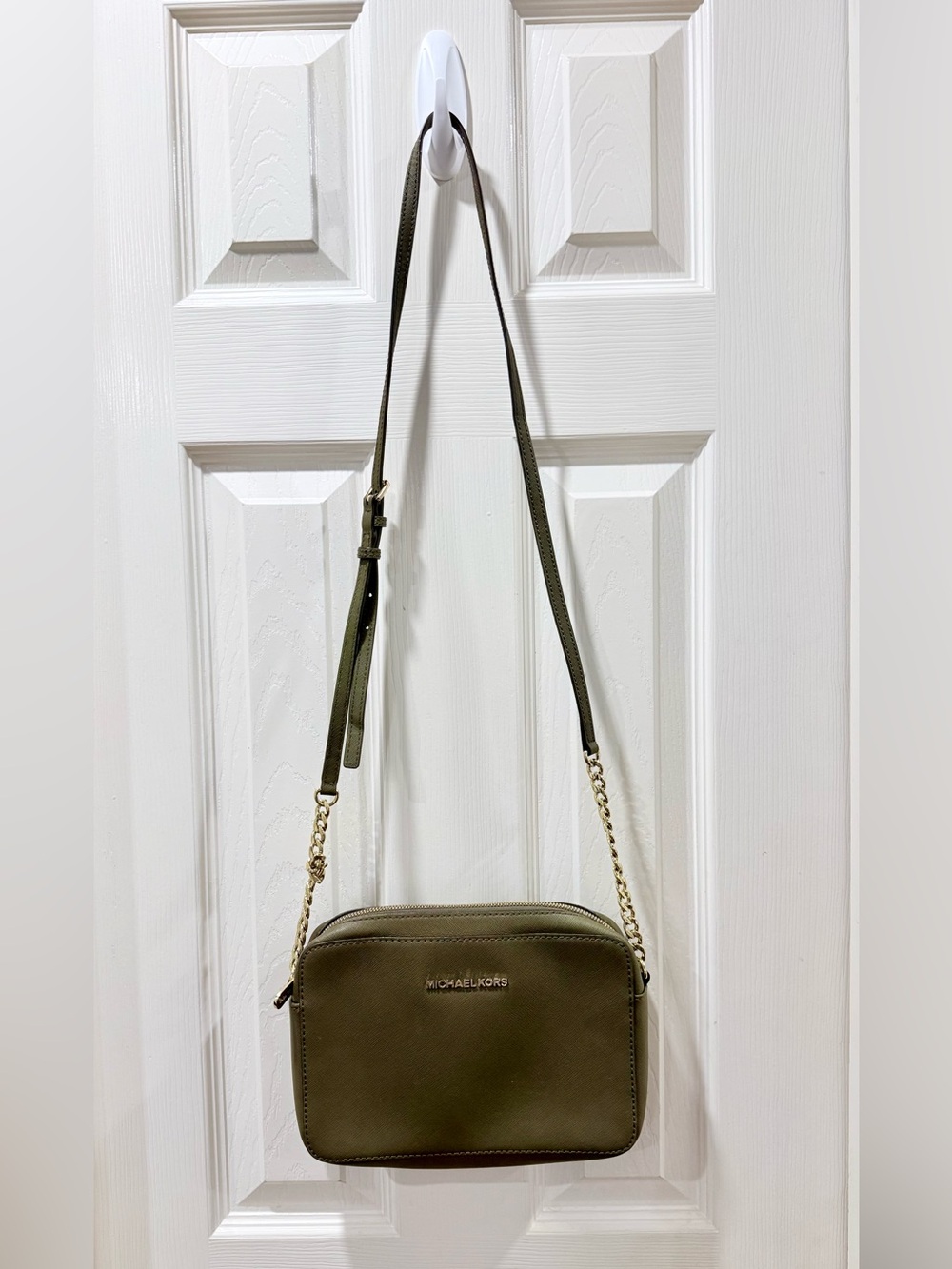 Michael Kors Olive Crossbody with Gold Chain Accent